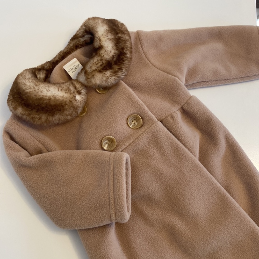 Very soft tan with brown fur pea coat